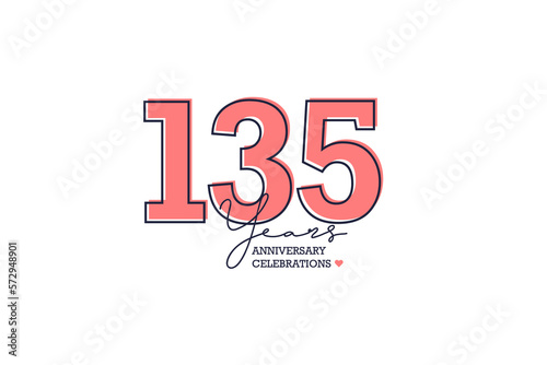 135 years anniversary. Anniversary template design concept with peach color and black line, design for event, invitation card, greeting card, banner, poster, flyer, book cover and print. Vector Eps10
