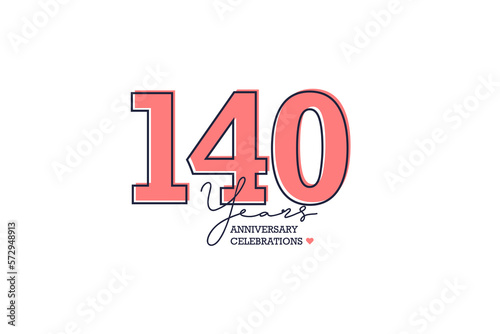 140 years anniversary. Anniversary template design concept with peach color and black line, design for event, invitation card, greeting card, banner, poster, flyer, book cover and print. Vector Eps10