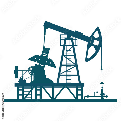 Oil derrick (pump jack). Petroleum-producing. Vector black on white silhouette illustration