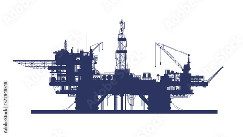 Sea oil rig, oil platform in the sea isolated on white vector illustration.