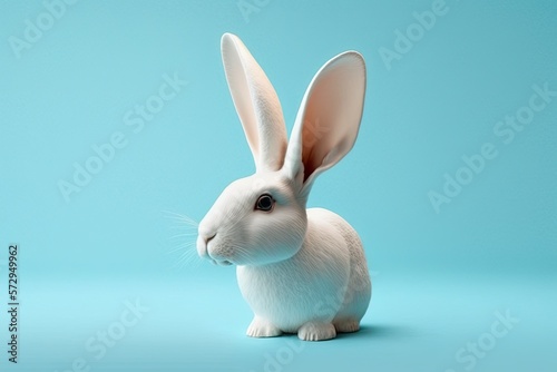 White bunny on pastel blue background. Ai generative. © Nataly