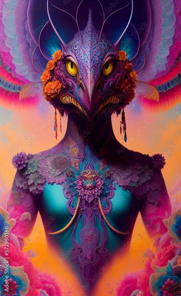 Obraz premium Peacock Hair Style Vibrant Colorful Anthropomorphic Alien