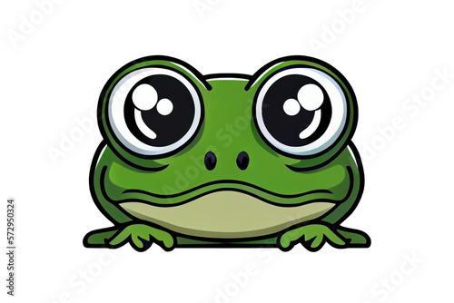 Cute face frog on transparent background. generative Ai