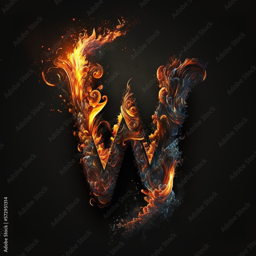 Fototapeta premium decorative fire letter W for fun and whimsical touch generative ai