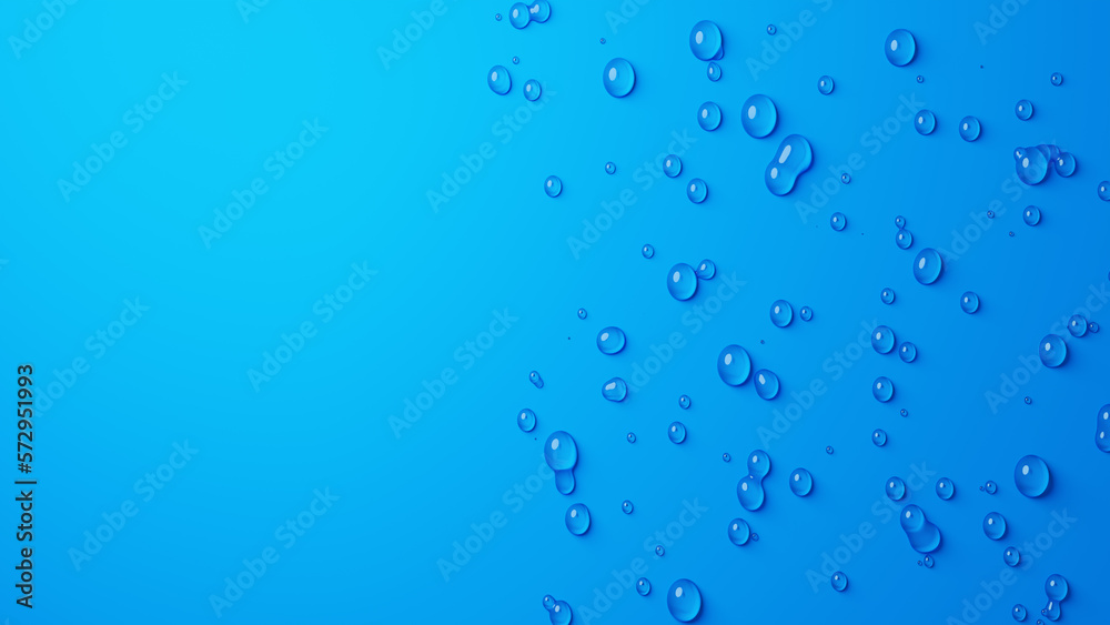 余白を設けた多数の水滴の背景素材（青色）（横長）