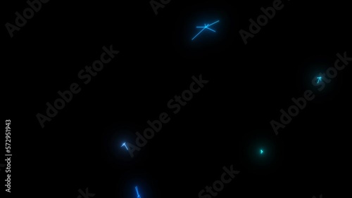Blue neon lights flash and disappear into the black void. 4K. A seamless loop.