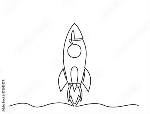 Continuous one line drawing of Rocket launch, ship. Continuous line drawing. Startup business. Vector illustration. Isolated on white background.