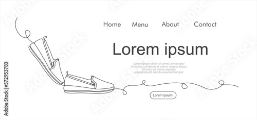 Men's or women Shoes continuous one line drawing minimalism design. Can used for logo, emblem, slide show and banner. Illustration with quote template. One line vector illustration. 