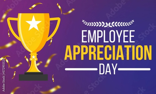 Employee Appreciation Day design with trophy and colorful confetti
