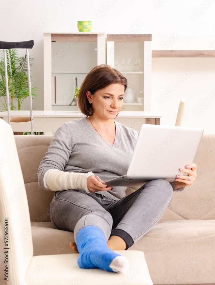 Woman after car accident suffering at home Woman after car accident suffering at home