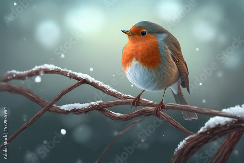 Cute robin in winter. Generative Ai. 