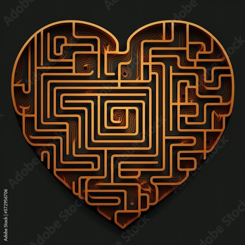 Maze with heart. Concept for searching love and complicated relationship. Generative AI.