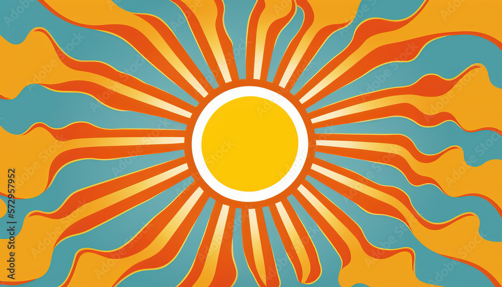 Retro style banner with sun and rays. Orange and yellow background design. Generative AI. Retro style banner with sun and rays. Orange and yellow background design. Generative AI.