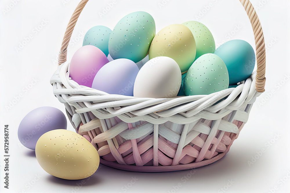 Easter eggs in a basket created with Generative AI technology