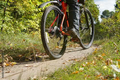 Sport and mountain bike. Autumn fields and bicycle.