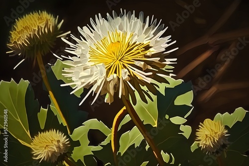 Gorgeous taraxacum albidum flower captured in close view in a garden setting. Generative AI photo