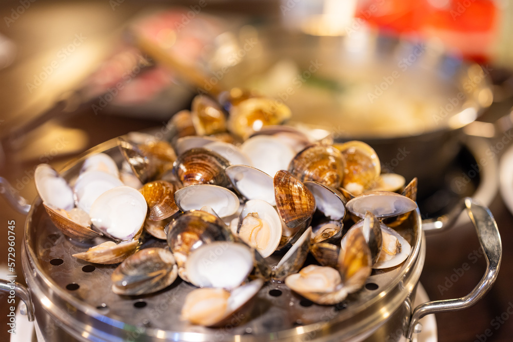 Full of seafood in the steamed bowl at restaurant