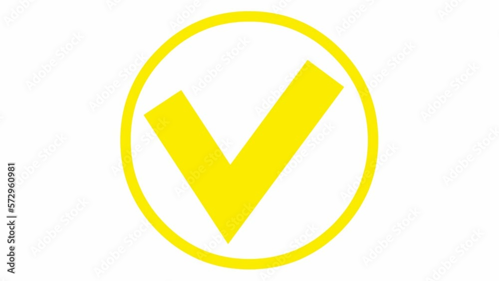 Animated yellow check mark in circle appears. Flat vector illustration isolated on white background. Animated yellow check mark in circle appears. Flat vector illustration isolated on white background.