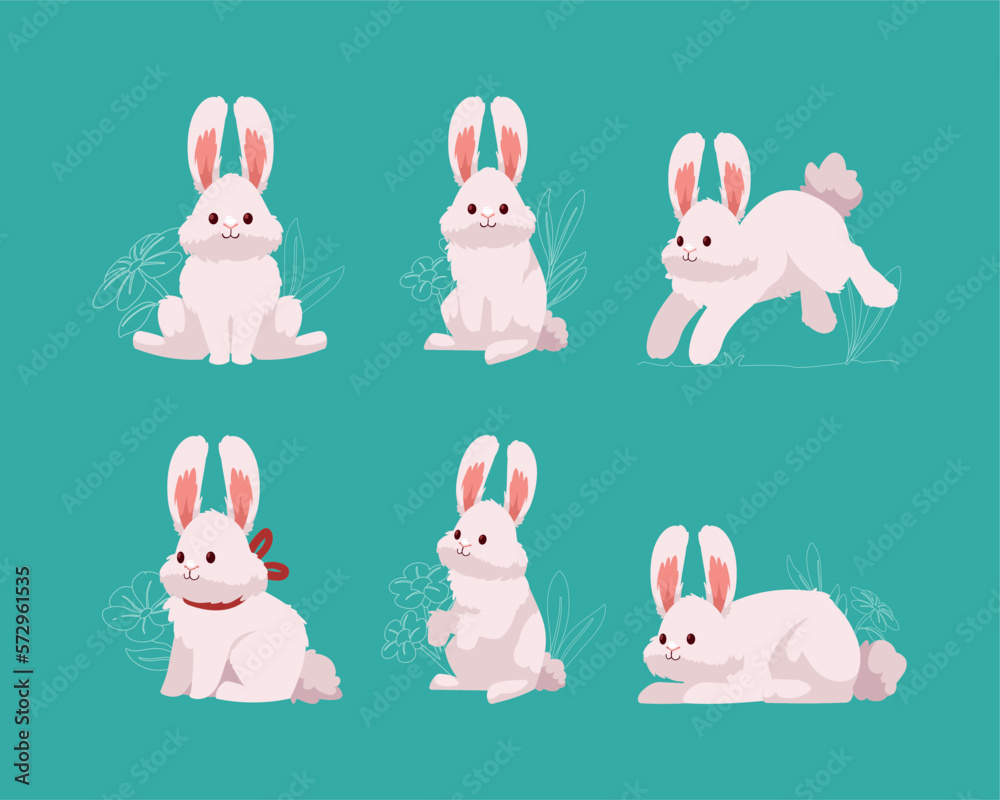 Fototapeta premium six spring rabbits
