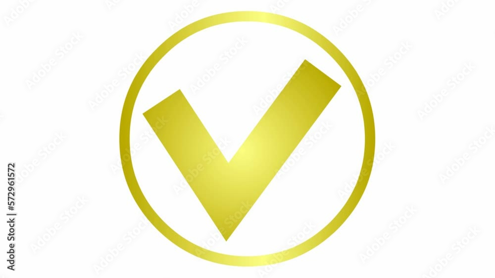 Animated golden check mark in circle appears. Flat vector illustration isolated on white background. Animated golden check mark in circle appears. Flat vector illustration isolated on white background.