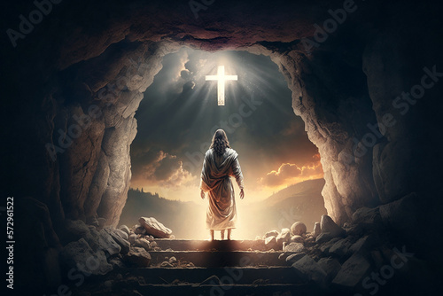 Fotografia, Obraz easter, crucifixion of jesus christ. AI generativ.