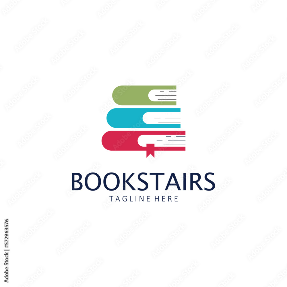 Stack of Books or Book Stairs Logo Template.