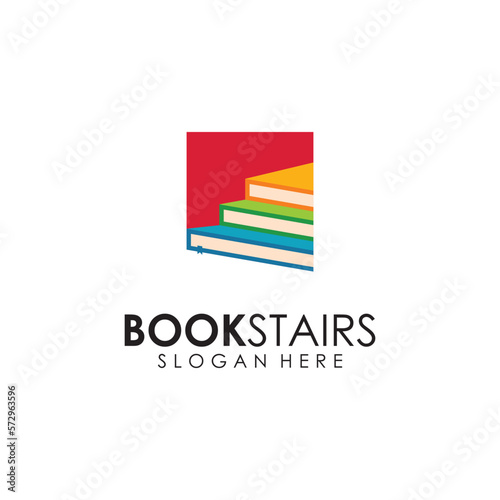 Stack of Books or Book Stairs Logo Template.