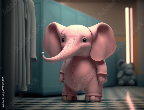 Cute Baby Pink Elephant. Generative ai