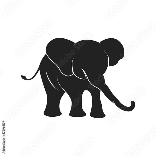 Vector illustration of Elephant silhouettes on white background.