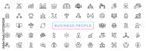 Business people line icons set. Businessman outline icons collection. Teamwork, human resources, meeting, partnership, meeting, work group, success, resume