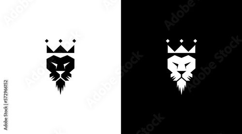 lion king with crown logo vector monogram black and white icon style Design template