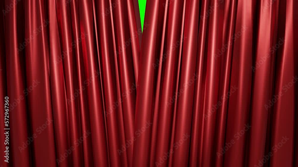 Real Velvet Cloth Stage silk red Curtain open on green screen. Curtain For theater, opera, show, stage scenes. This opening curtain are shooted on Red Camera - slow motion. Real Cinematic Curtain.