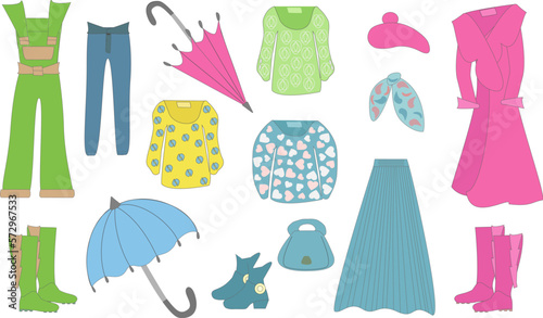 set of women s spring clothes and accessories