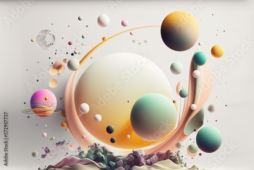 Spheres soft colored illustration, Generative Art