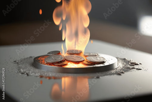 Money on Fire, Burn Rate, Abstract Generative Concept Illustration