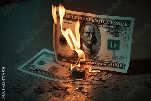 Money on Fire, Burn Rate, Abstract Generative Concept Illustration