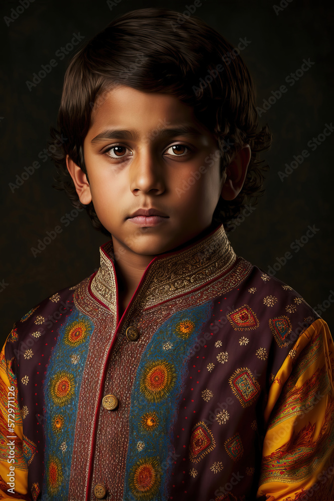Portrait of a young Indian looking boy in traditional clothes, created with generative A.I. technology Portrait of a young Indian looking boy in traditional clothes, created with generative A.I. technology