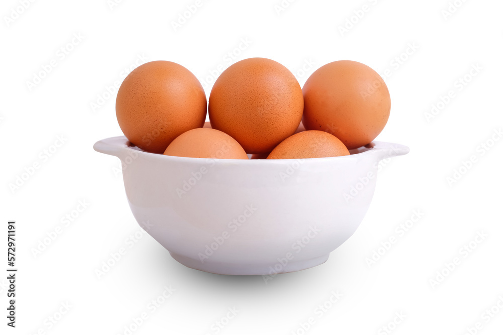 Fresh chicken eggs in a white bowl Fresh chicken eggs in a white bowl