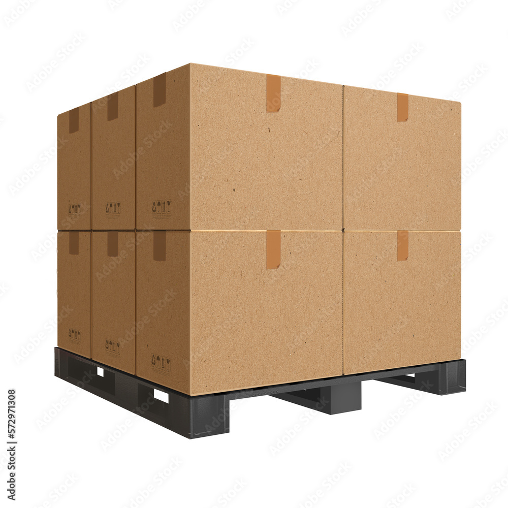 Delivery goods in cardboard boxes and crate. Objects isolated on ...