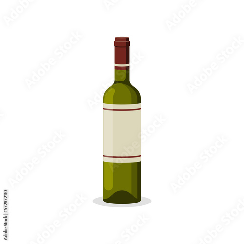 Bottle of red wine. Dessert, table or sweet wine. Alcoholic drinks. Vector illustration flat design. Isolated on white background.