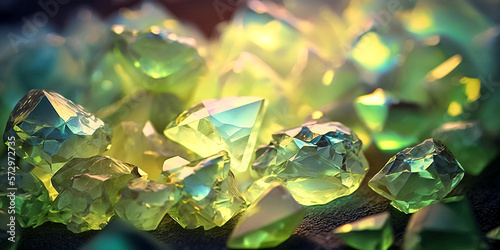Chrysolite gemstone background. Close-up horizontal illustration. photo