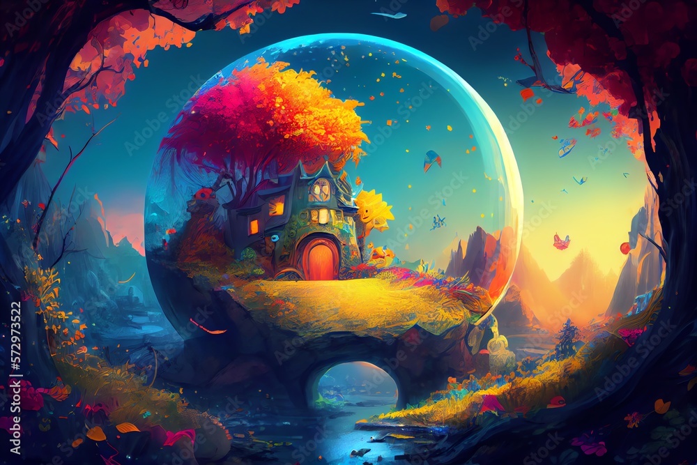 Obraz premium Magic Imaginary World Full With Color And Happiness. Generative AI