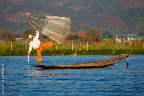 The fishermen of the Lake Inle in Myanmar photo