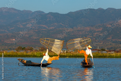 The fishermen of the Lake Inle in Myanmar photo