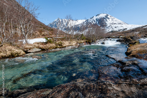river on the mountain in spring
