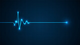 Emergency ekg monitoring. Blue glowing neon heart pulse. Heart beat. Electrocardiogram