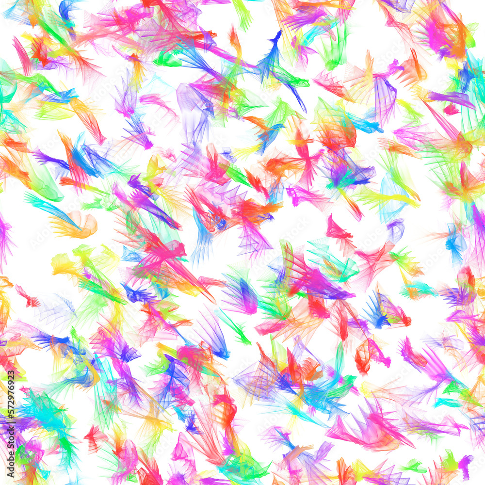 Abstract rainbow colored brush strokes with fish net texture.Isolated on white. Seamless background.