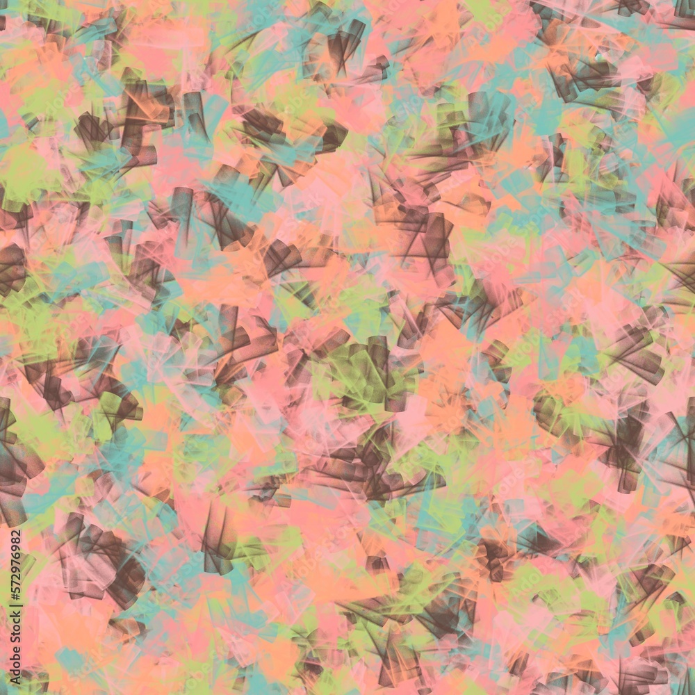Transparent rectangle chaotic brush strokes. Pink, green, orange, blue and brown colors. Seamless pattern.