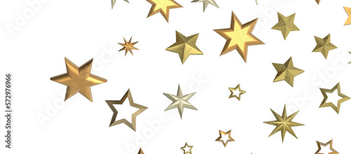 Banner with golden decoration. Festive border with falling glitter dust and stars.