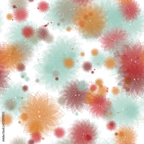 Orange  blue  brown and red transparent flowers on the white background. Seamless pattern. Pattern for wrapping  textile  print
